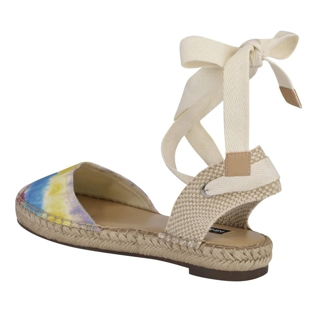 New Nine West Tie Dye Mage Flat Ankle Wrap Espadrille Sandal Spring Sz 8